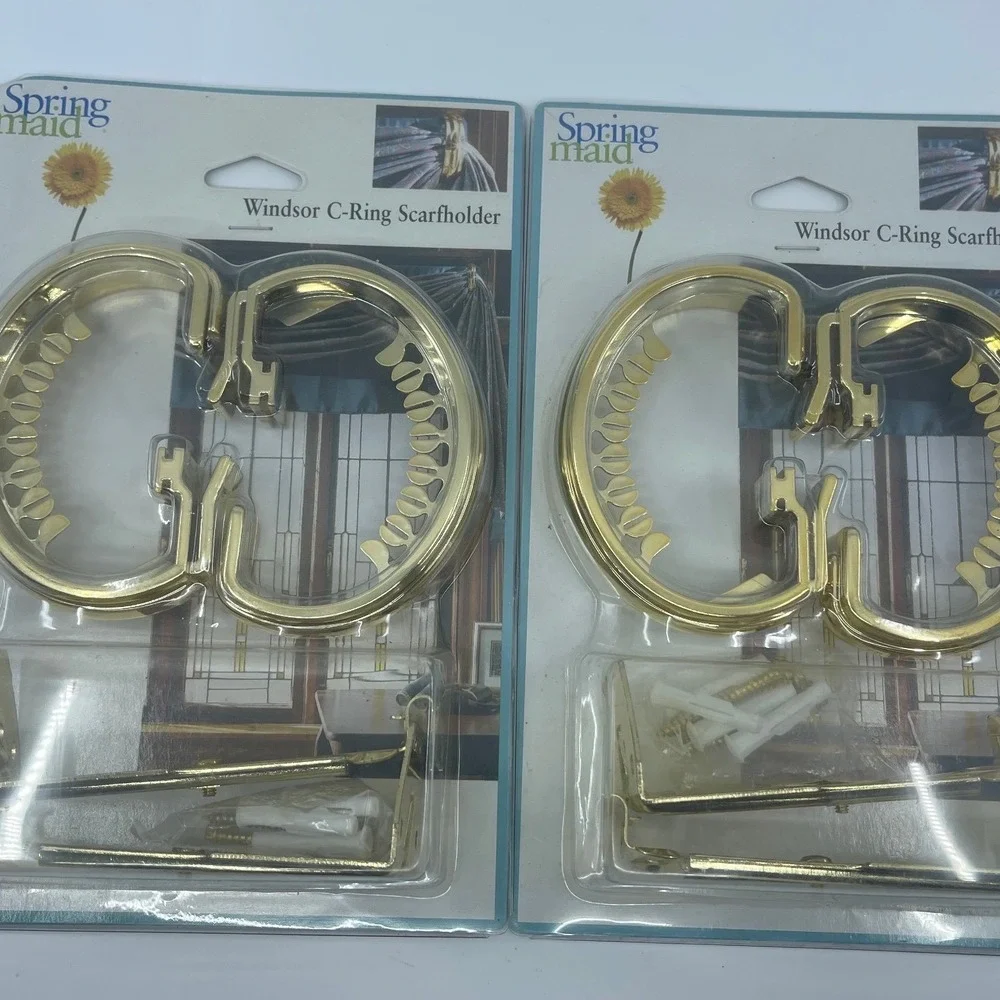 2 Spring‎ Maid Windsor C Ring Curtain Holder Gold Tone Hardware Set